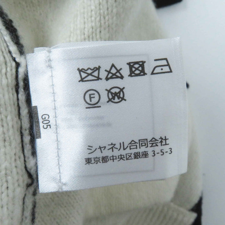 Great CHANEL cardigan Bicolor long sleeve knit Black White cashmere Women 34 P71365