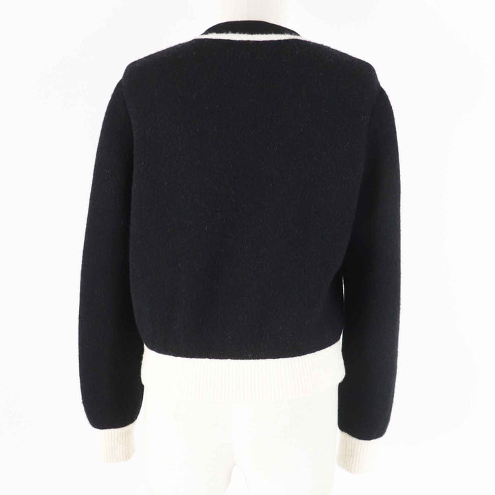 Great CHANEL cardigan Bicolor long sleeve knit Black White cashmere 34 P71365
