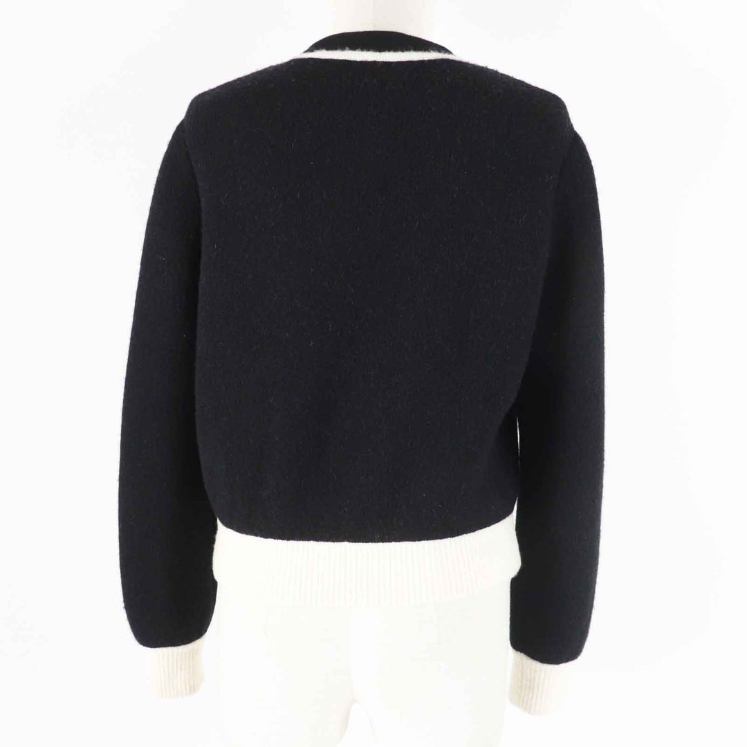 Great CHANEL cardigan Bicolor long sleeve knit Black White cashmere Women 34 P71365