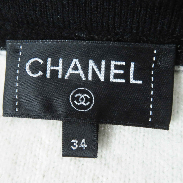 Great CHANEL cardigan Bicolor long sleeve knit Black White cashmere 34 P71365