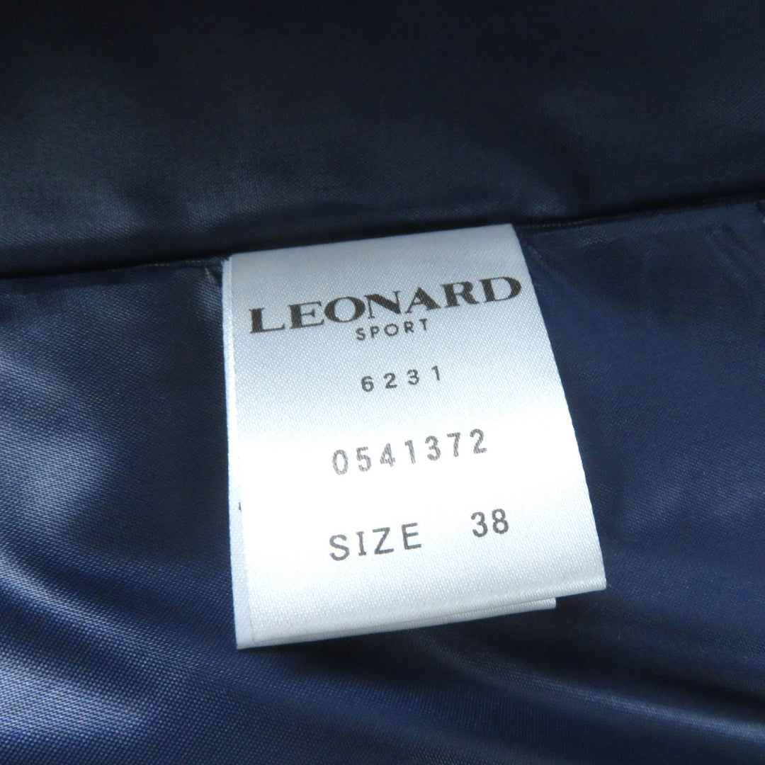 Great LEONARD SPORT Down vest Floral logo ZIP Navy Nylon Women 38 0541372
