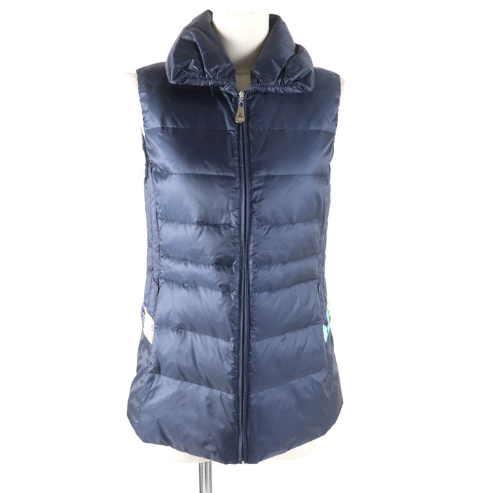 Great LEONARD SPORT Down vest Floral logo ZIP Navy Nylon Women 38 0541372