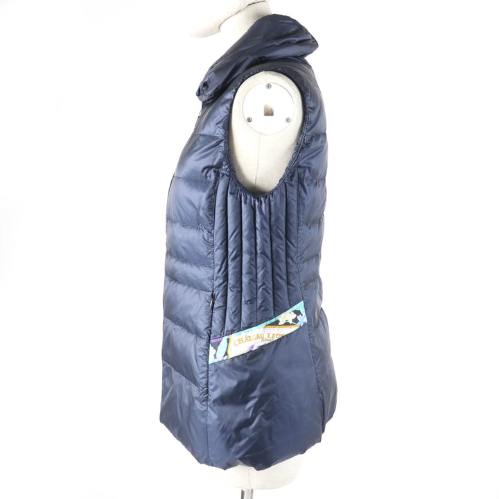 Great LEONARD SPORT Down vest Floral logo ZIP Navy Nylon Women 38 0541372