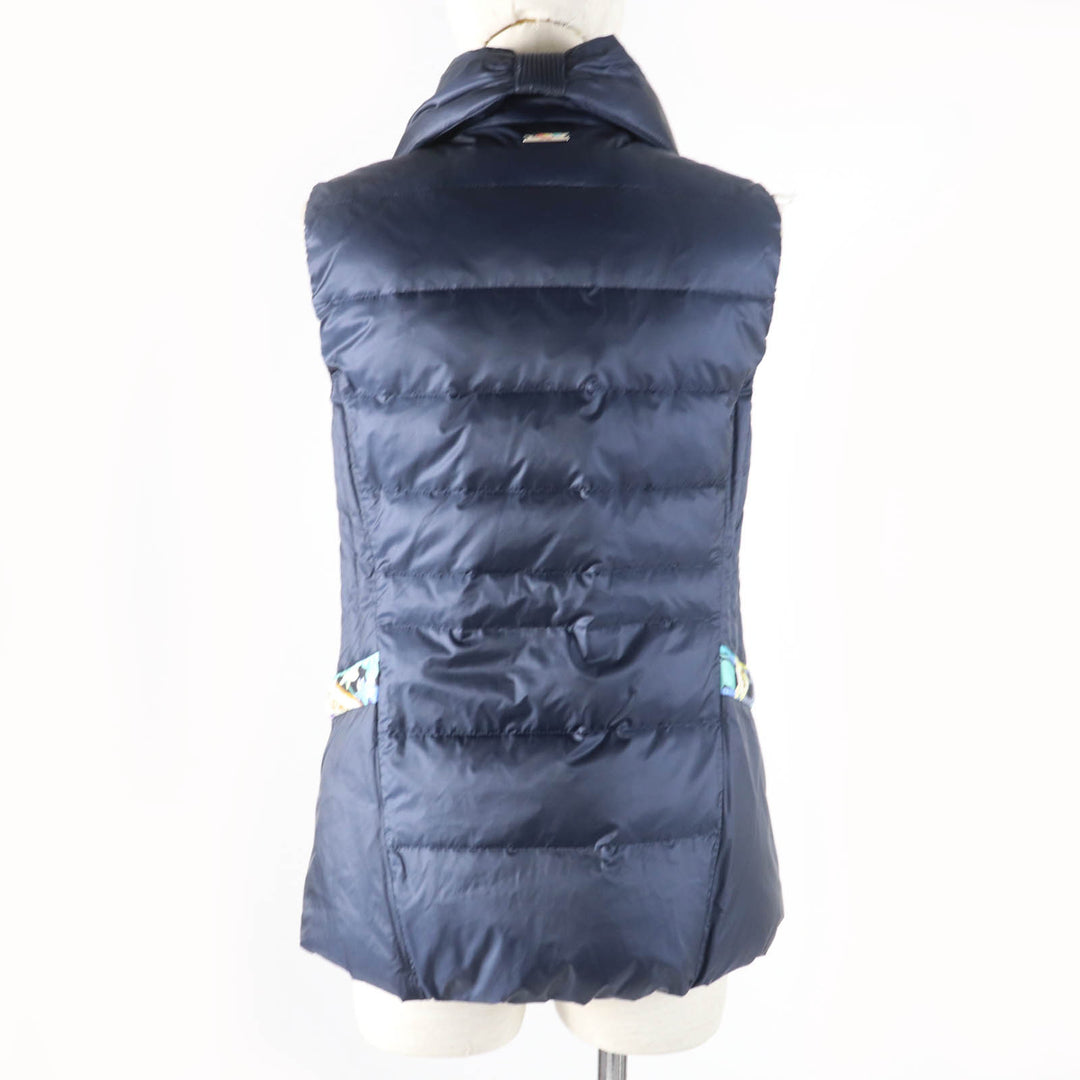 Great LEONARD SPORT Down vest Floral logo ZIP Navy Nylon Women 38 0541372