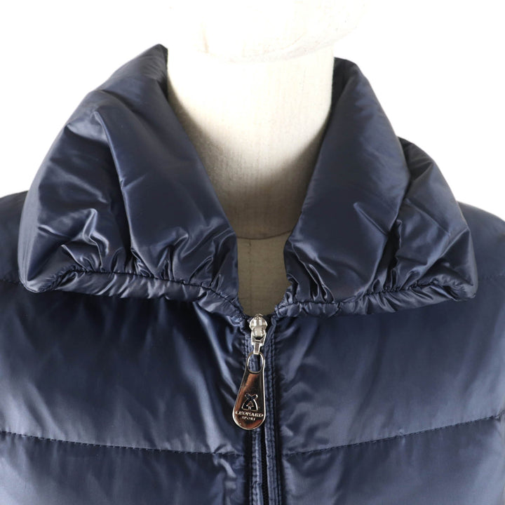 Great LEONARD SPORT Down vest Floral logo ZIP Navy Nylon Women 38 0541372
