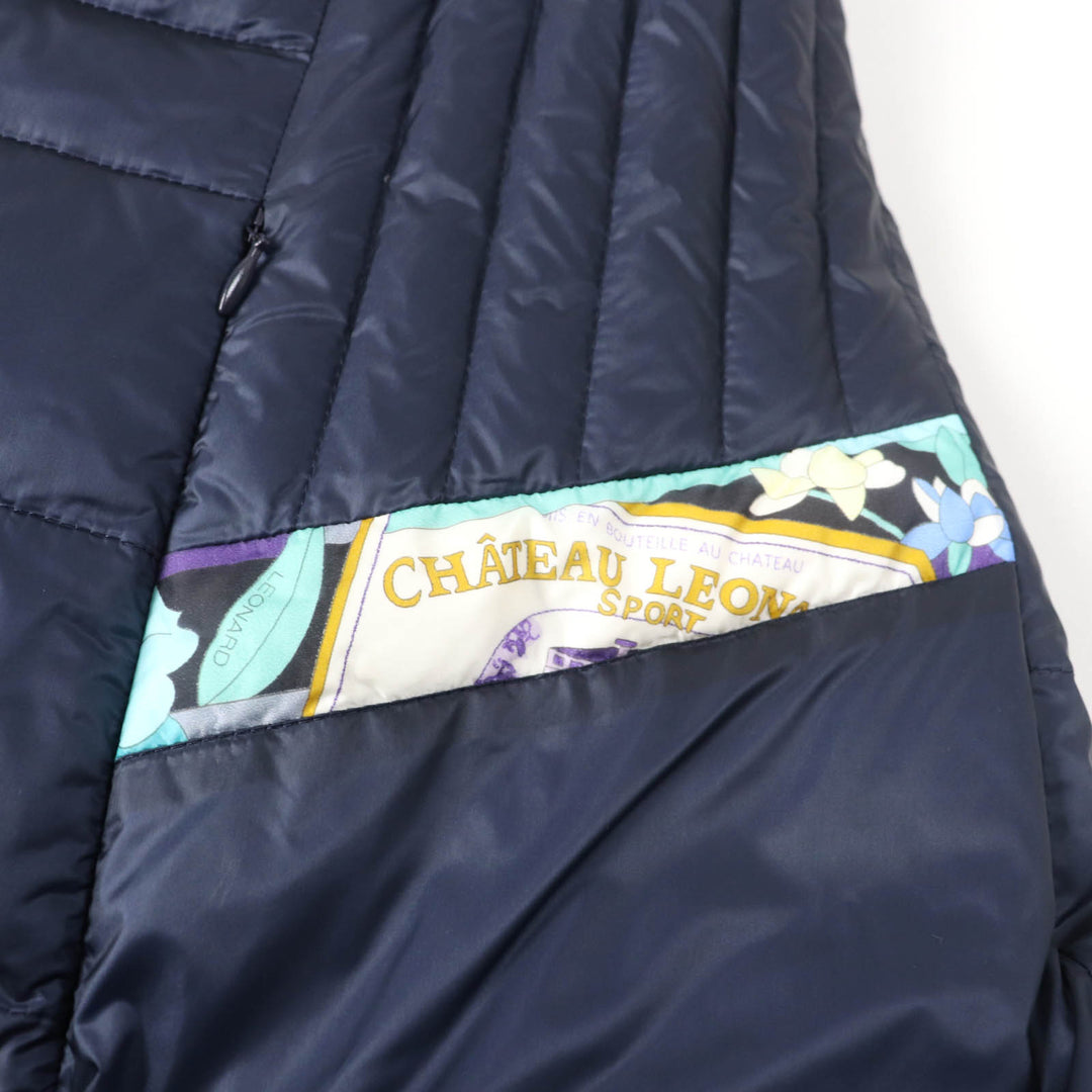 Great LEONARD SPORT Down vest Floral logo ZIP Navy Nylon Women 38 0541372