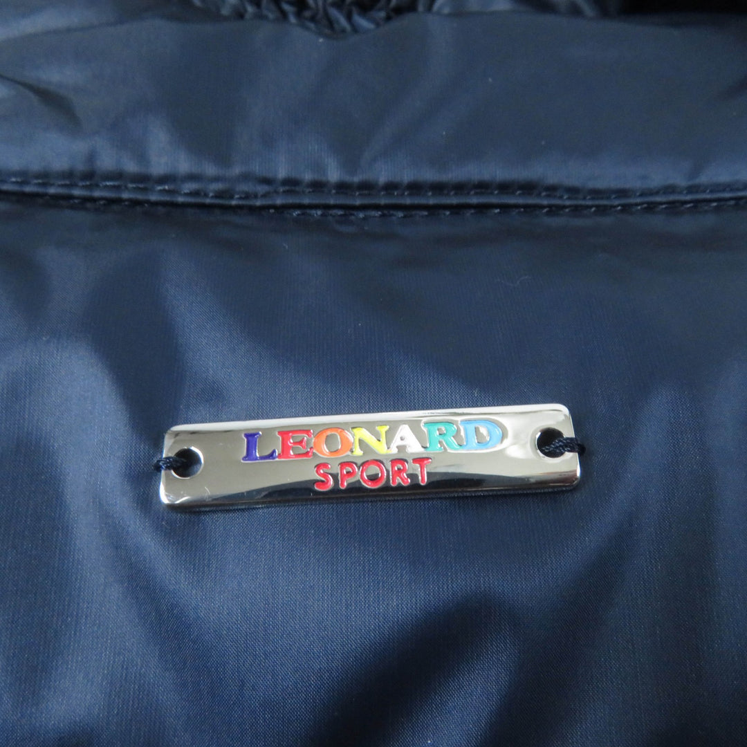 Great LEONARD SPORT Down vest Floral logo ZIP Navy Nylon Women 38 0541372