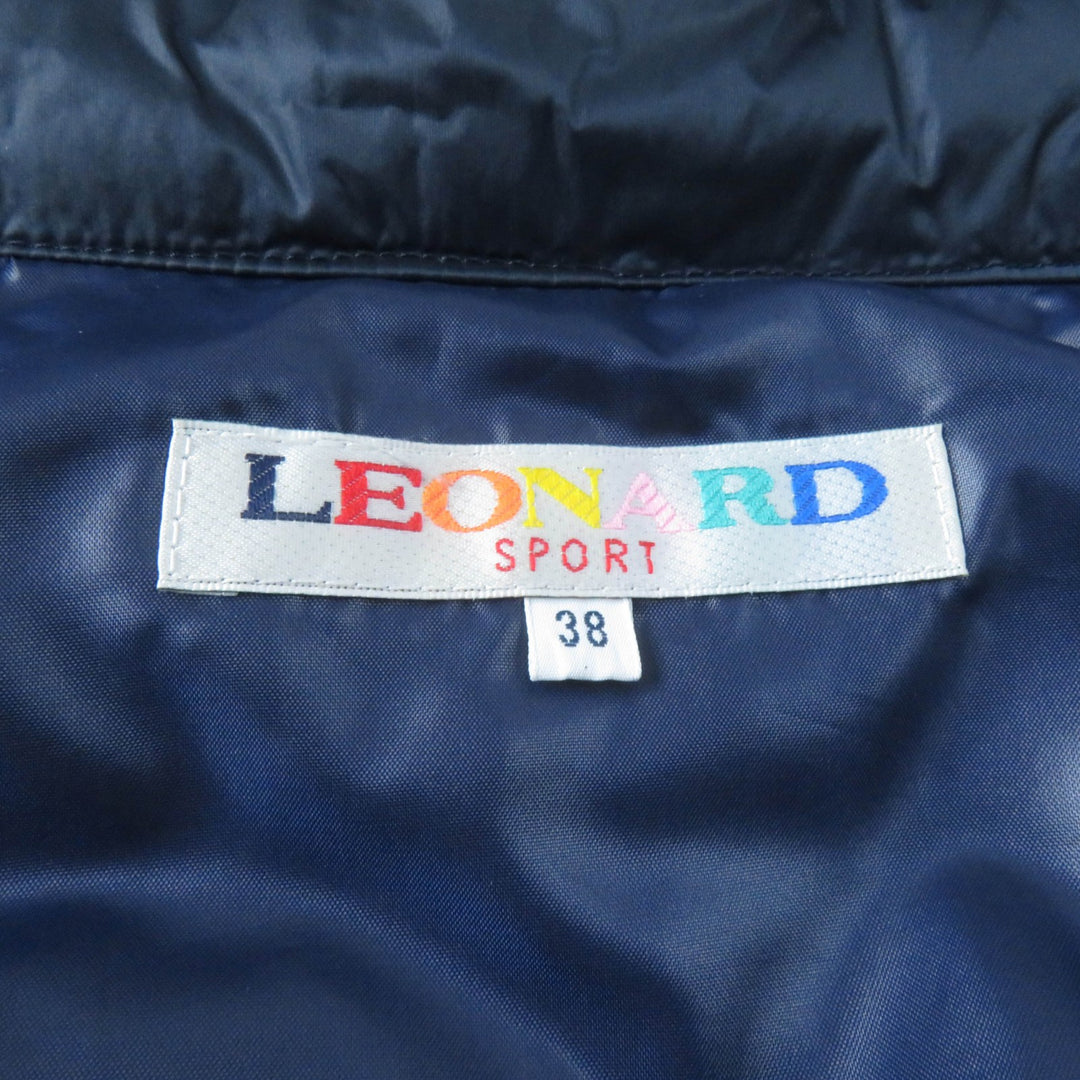 Great LEONARD SPORT Down vest Floral logo ZIP Navy Nylon Women 38 0541372