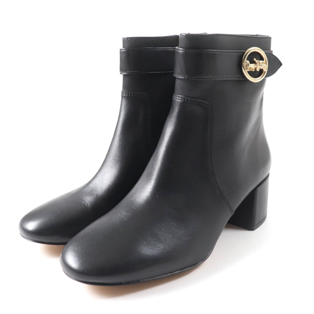 Excellent COACH Ankle boots Metal logo, side zip, chunky heel black leather