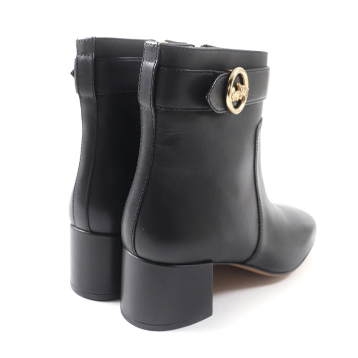 Excellent COACH Ankle boots Metal logo, side zip, chunky heel black leather