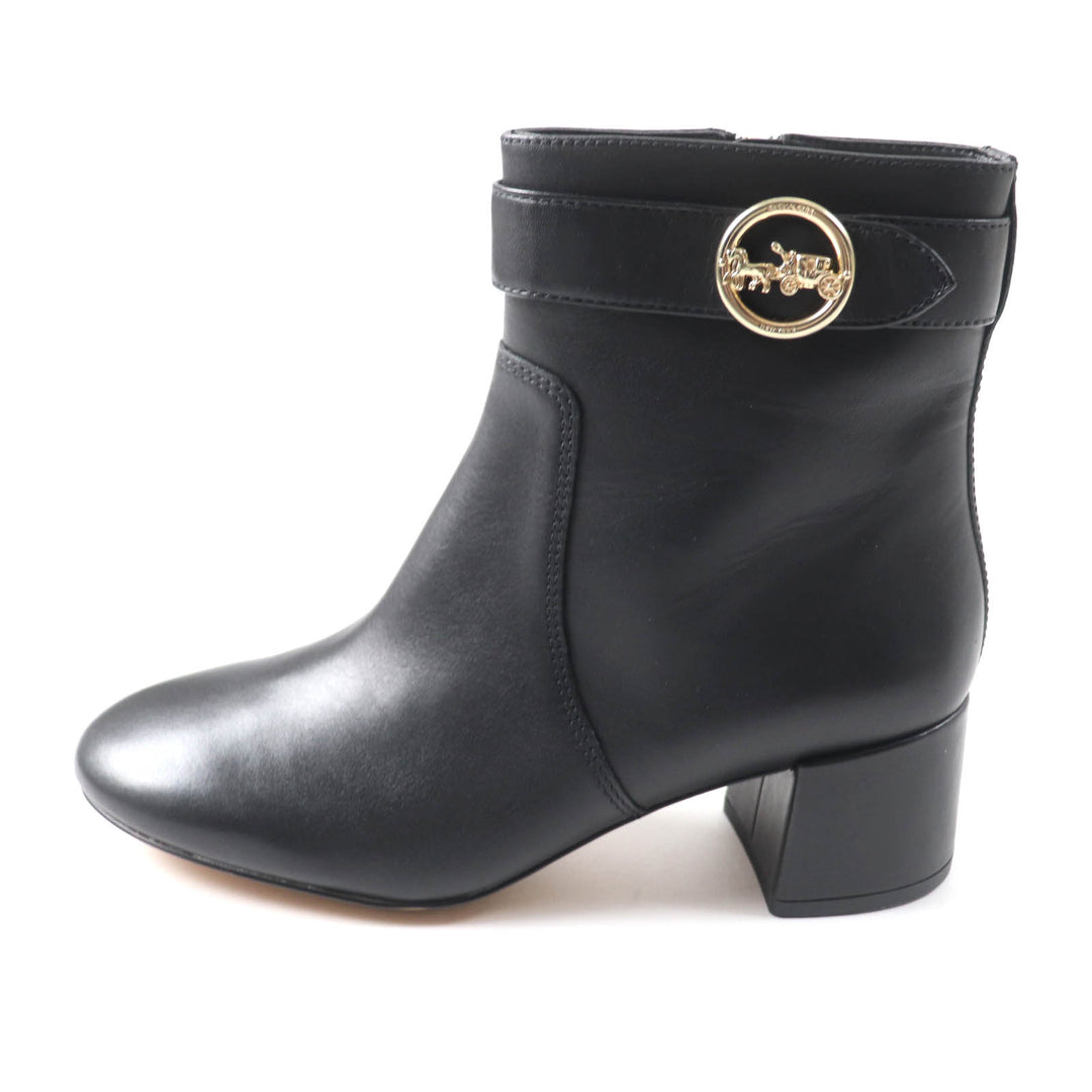 Excellent COACH Ankle boots Metal logo, side zip, chunky heel black leather