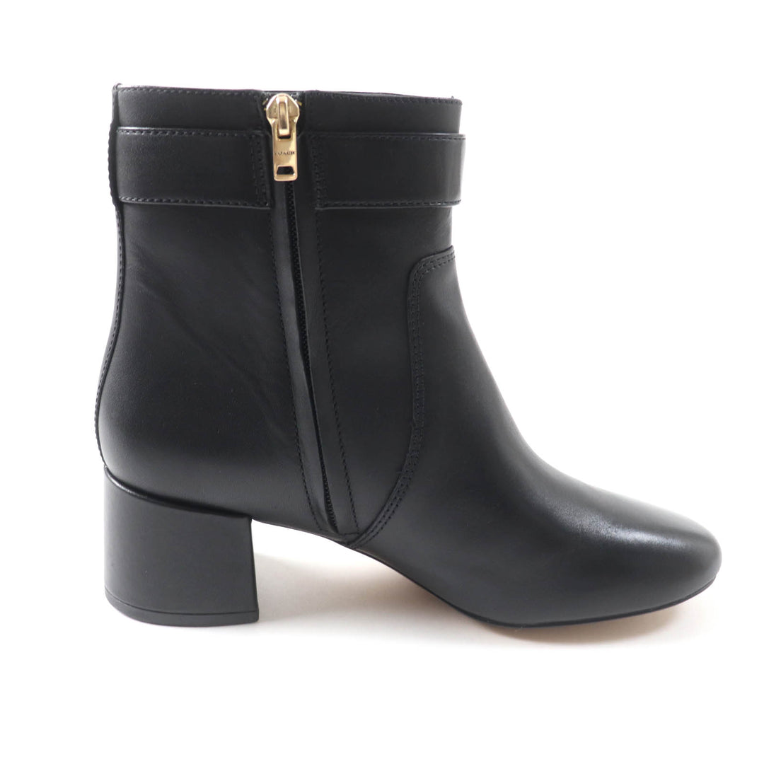 Excellent COACH Ankle boots Metal logo, side zip, chunky heel black leather
