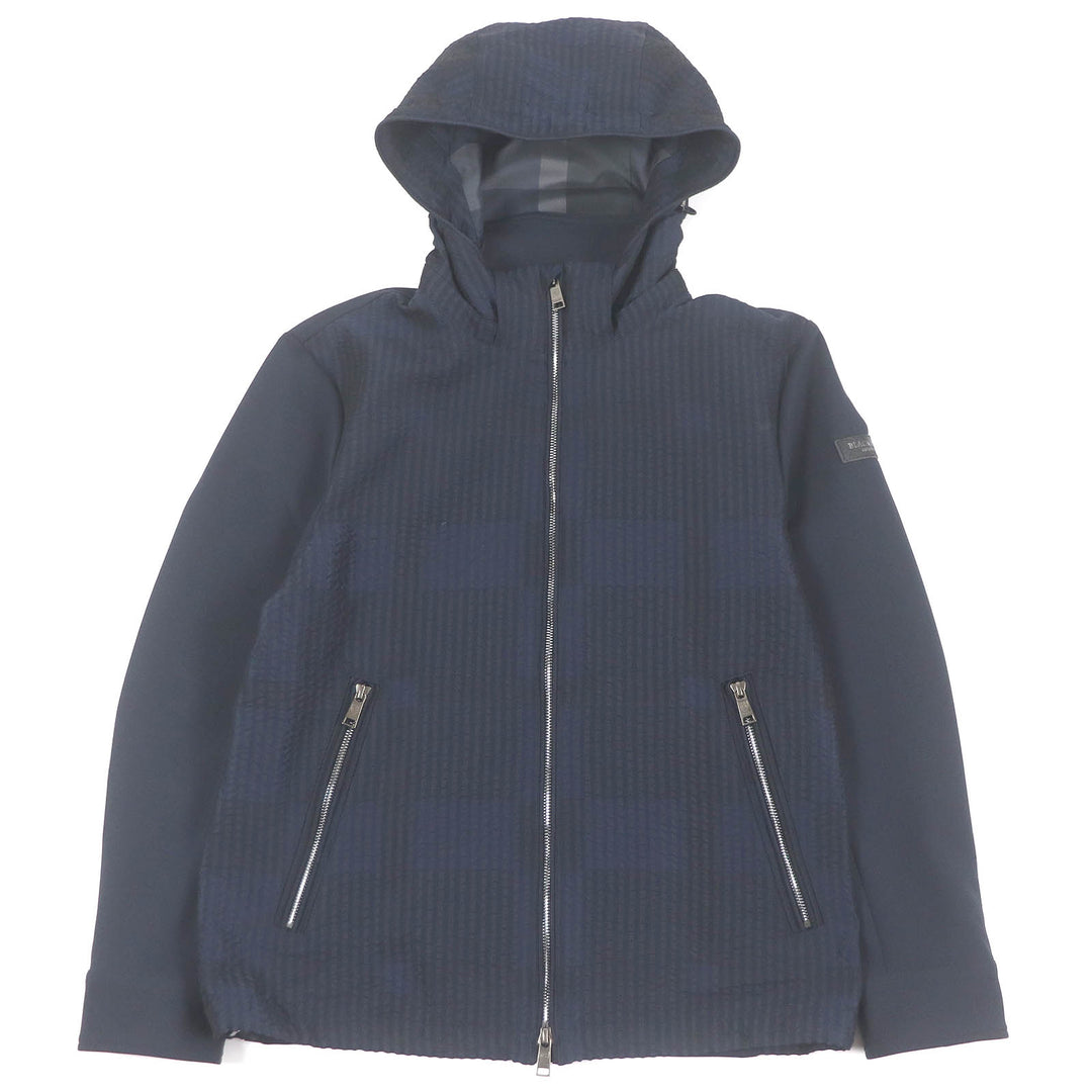 Excellent BLACK LABELCRESTBRIDGE hoodie Material switching soccer ground check pattern blouson Navy polyester mens M