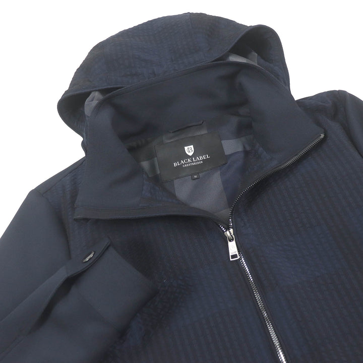 Excellent BLACK LABELCRESTBRIDGE hoodie Material switching soccer ground check pattern blouson Navy polyester mens M