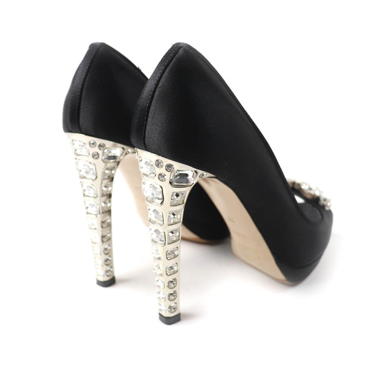 Great MIUMIU pumps Open toe with crystal jewels black Satin Women 37