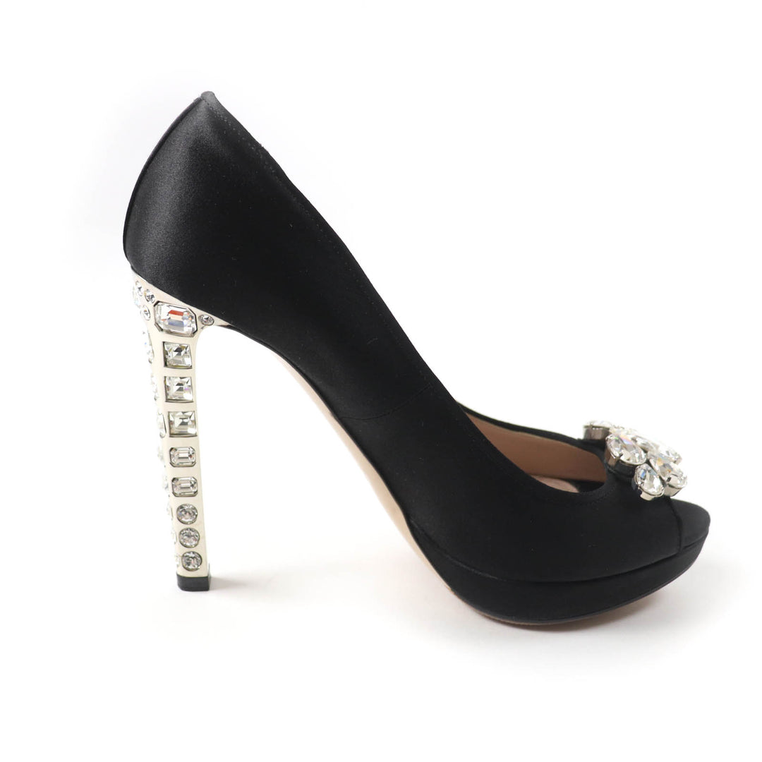 Great MIUMIU pumps Open toe with crystal jewels black Satin Women 37