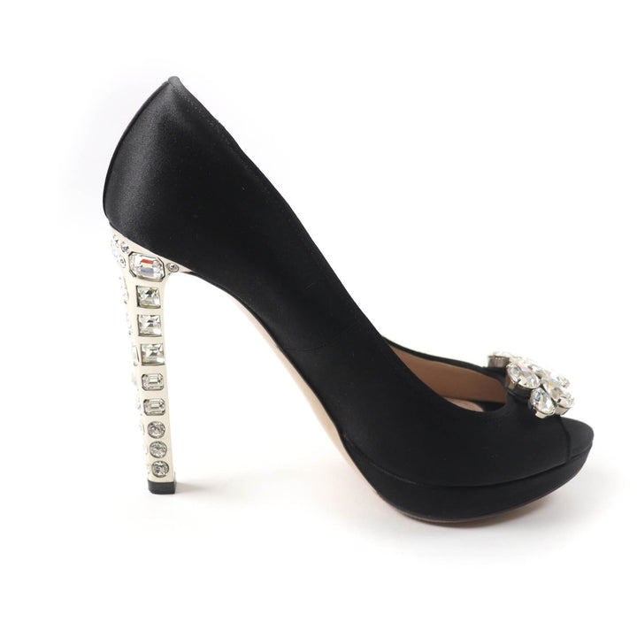 Great MIUMIU pumps Open toe with crystal jewels black Satin Women 37