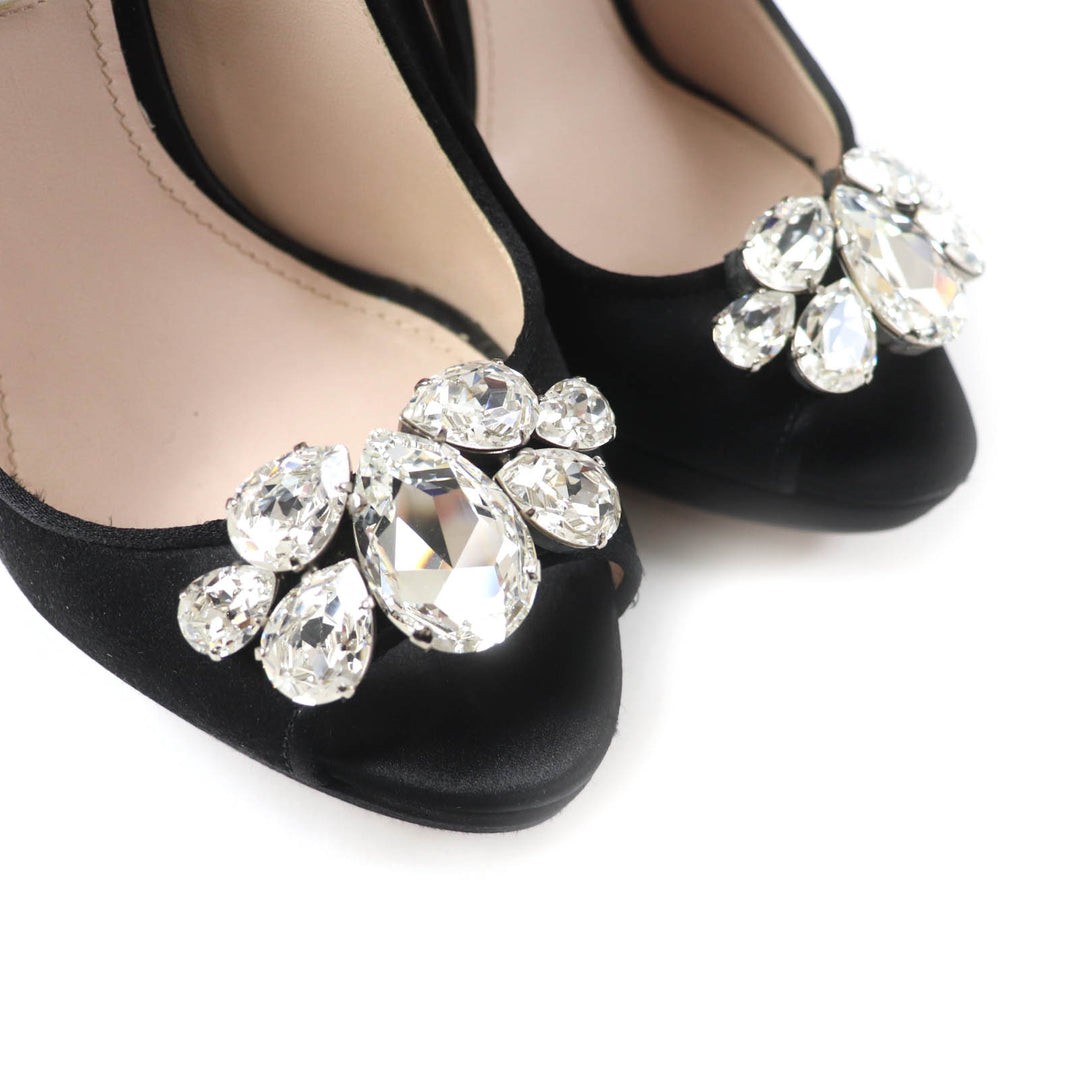 Great MIUMIU pumps Open toe with crystal jewels black Satin Women 37