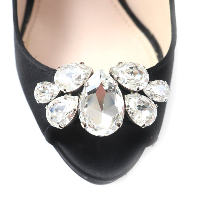 Great MIUMIU pumps Open toe with crystal jewels black Satin Women 37