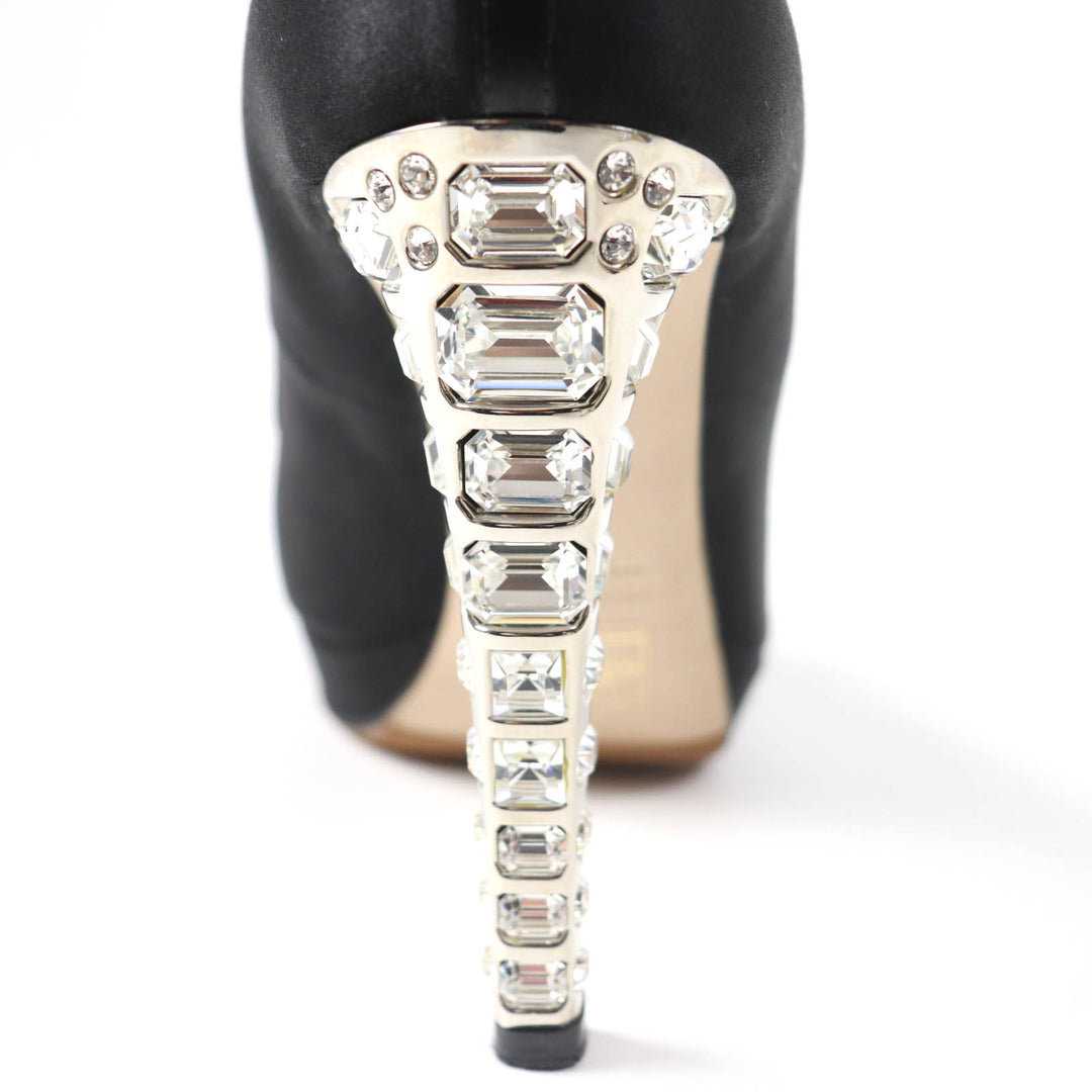Great MIUMIU pumps Open toe with crystal jewels black Satin Women 37