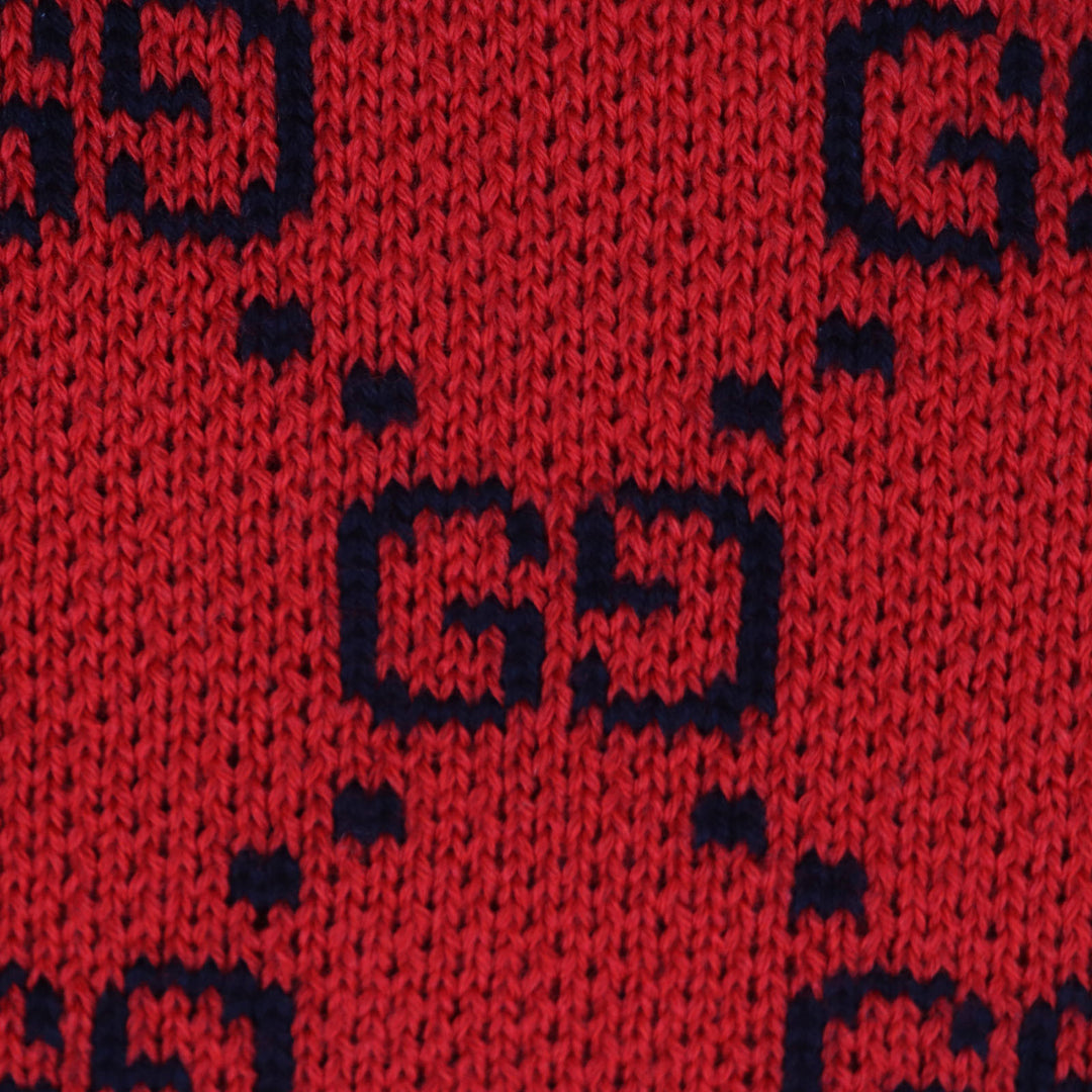 Excellent GUCCI cardigan GG pattern V-neck logo button knit Red black wool mens