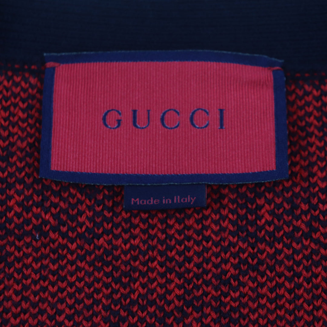 Excellent GUCCI cardigan GG pattern V-neck logo button knit Red black wool mens M 661156