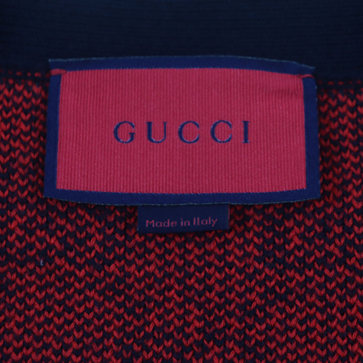 Excellent GUCCI cardigan GG pattern V-neck logo button knit Red black wool mens