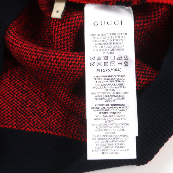 Excellent GUCCI cardigan GG pattern V-neck logo button knit Red black wool mens M 661156