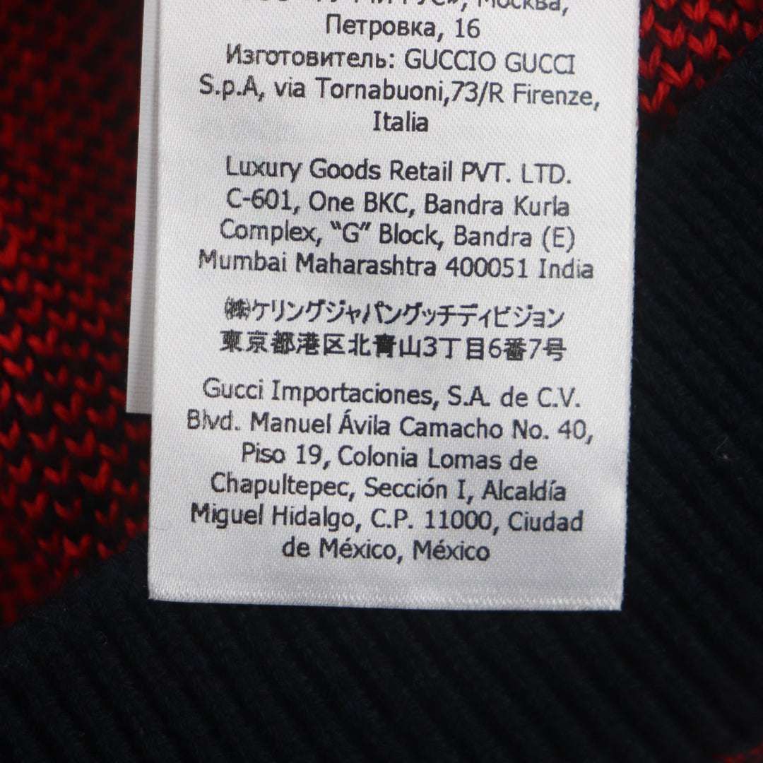 Excellent GUCCI cardigan GG pattern V-neck logo button knit Red black wool mens M 661156