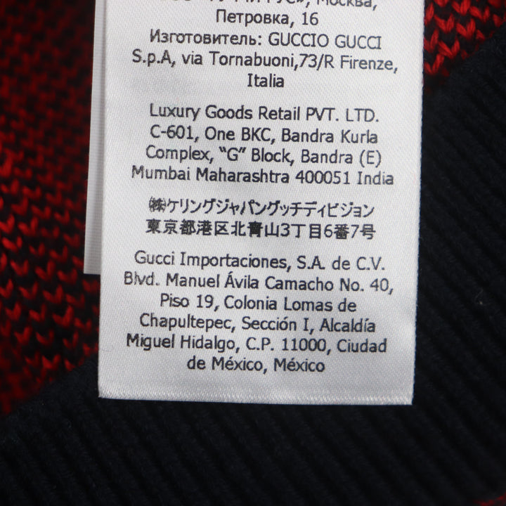Excellent GUCCI cardigan GG pattern V-neck logo button knit Red black wool mens M 661156