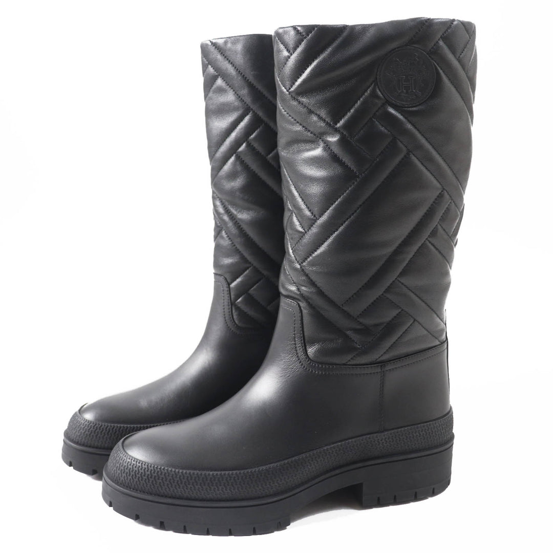 Excellent HERMES boots Fuji Ex Libris quilted with patches black leather Women