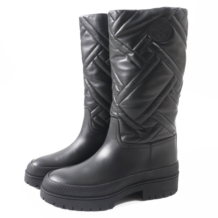 Excellent HERMES boots Fuji Ex Libris quilted with patches black leather Women