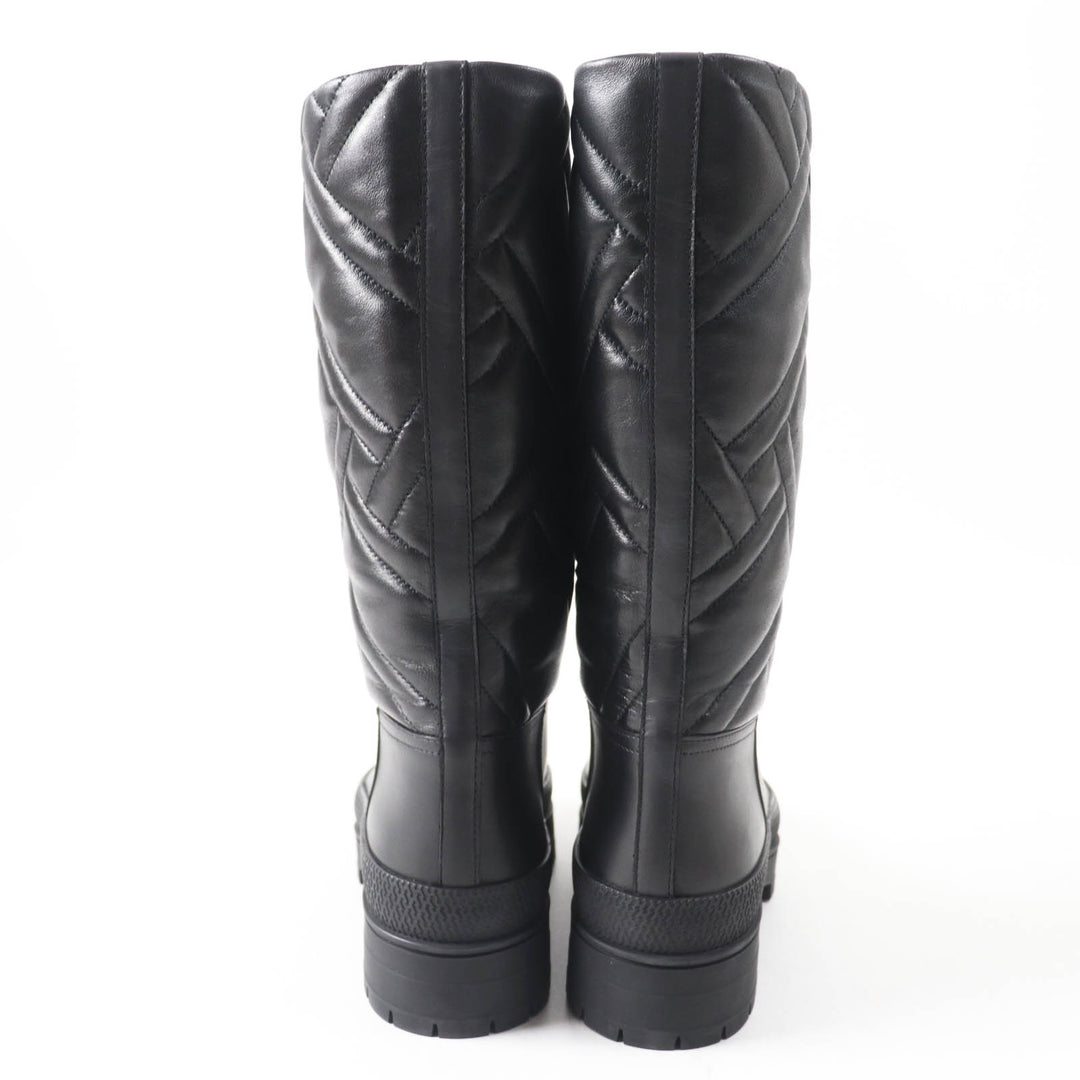 Excellent HERMES boots Fuji Ex Libris quilted with patches black leather Women