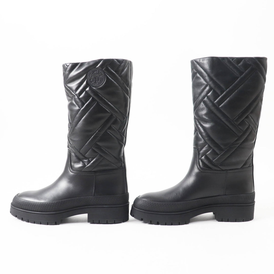 Excellent HERMES boots Fuji Ex Libris quilted with patches black leather Women