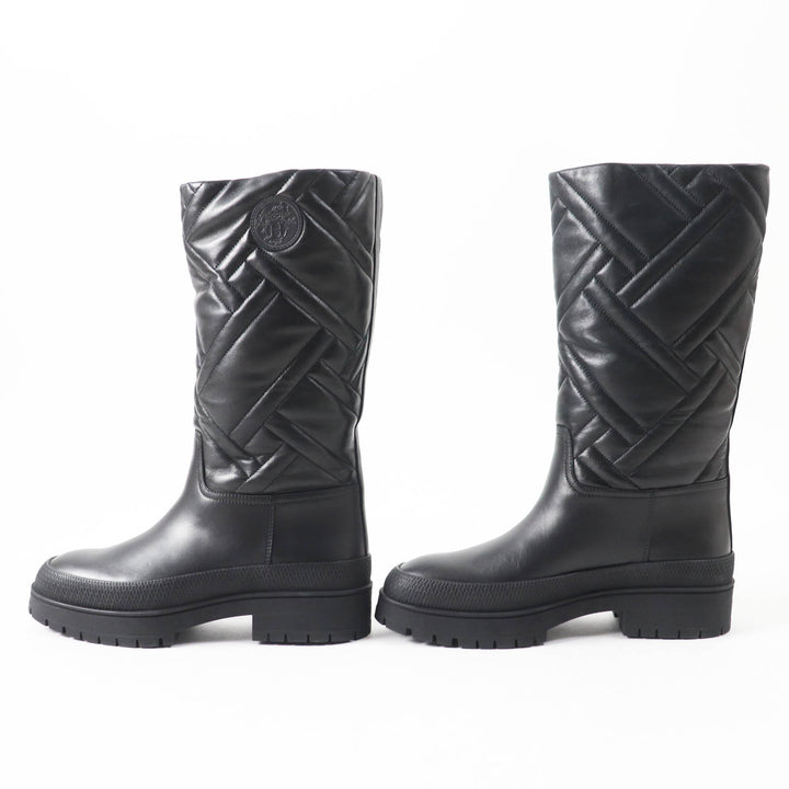 Excellent HERMES boots Fuji Ex Libris quilted with patches black leather Women