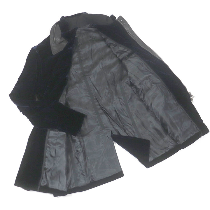 Excellent GIORGIO ARMANI coat Leather accents Velvet WZIP Hooded Dark navy Rayon mens 54