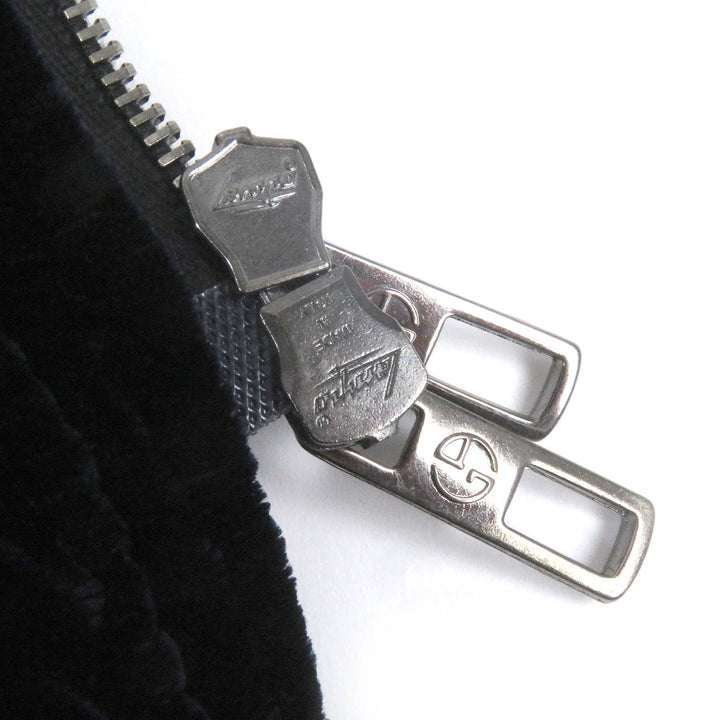 Excellent GIORGIO ARMANI coat Leather accents Velvet WZIP Hooded Dark navy Rayon mens 54