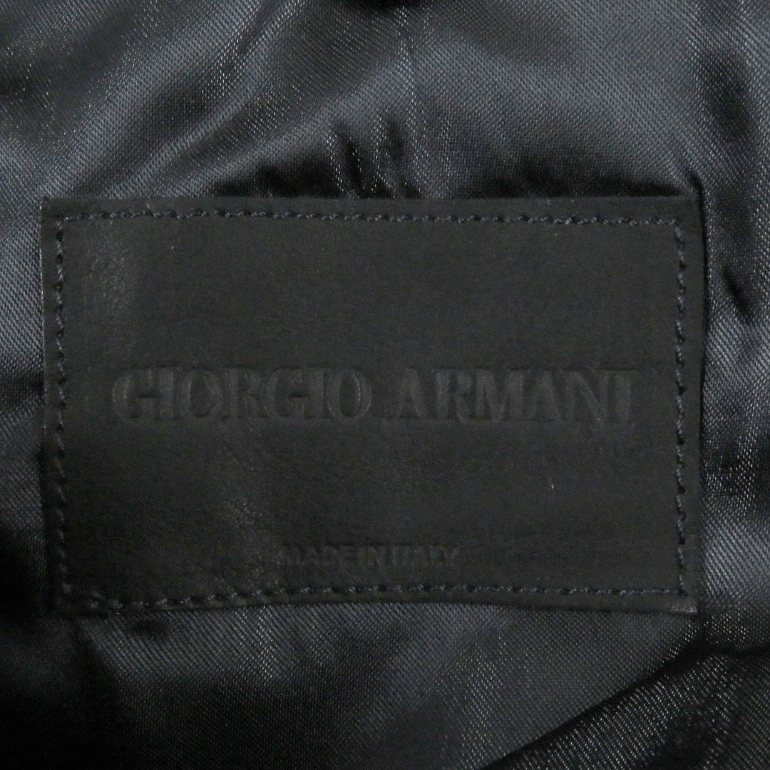 Excellent GIORGIO ARMANI coat Leather accents Velvet WZIP Hooded Dark navy Rayon mens 54