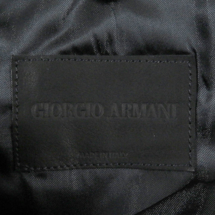 Excellent GIORGIO ARMANI coat Leather accents Velvet WZIP Hooded Dark navy Rayon mens 54