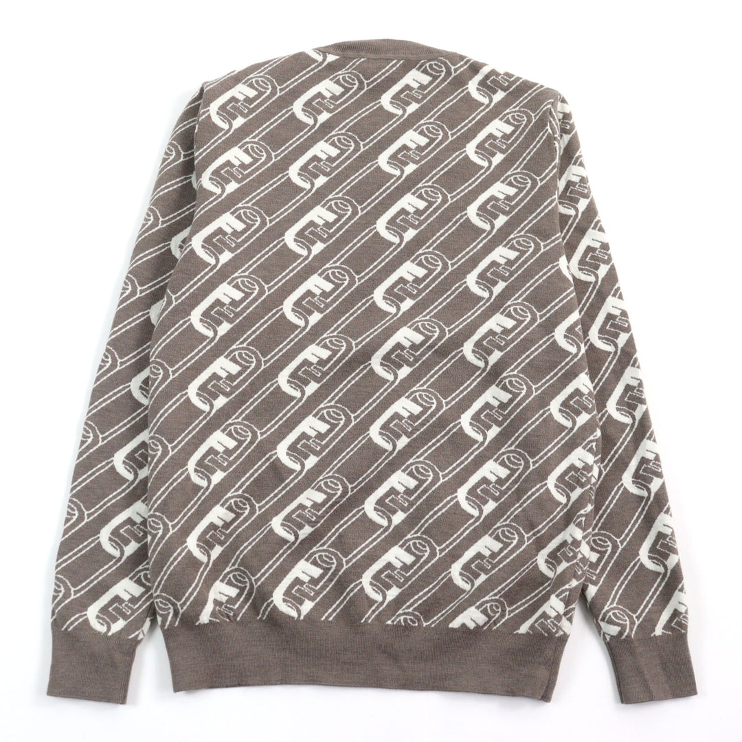 FENDI knit FF logo Orock Chain print crew neck Brown white Virgin mens 48 FZX061