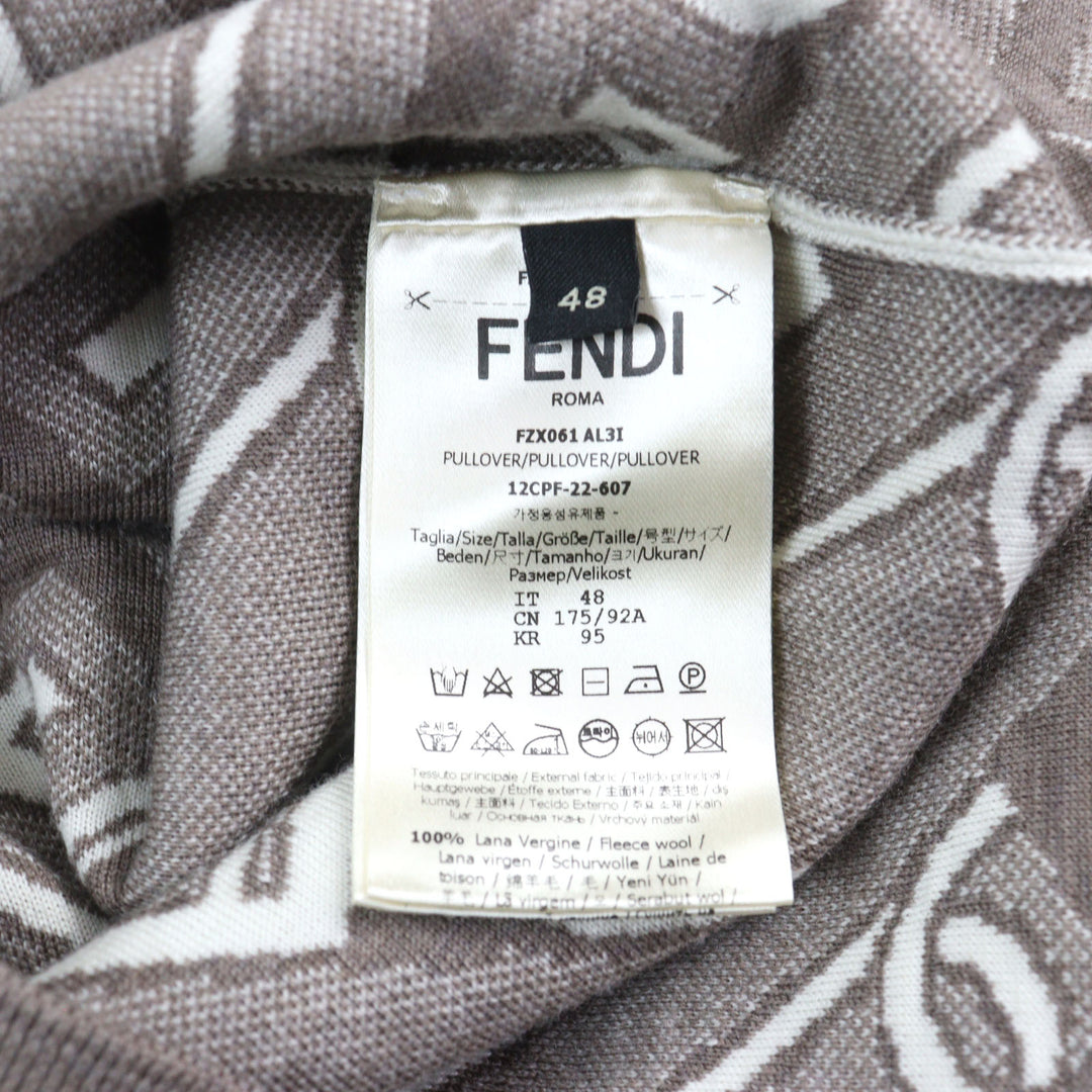 FENDI knit FF logo Orock Chain print crew neck Brown white Virgin mens 48 FZX061