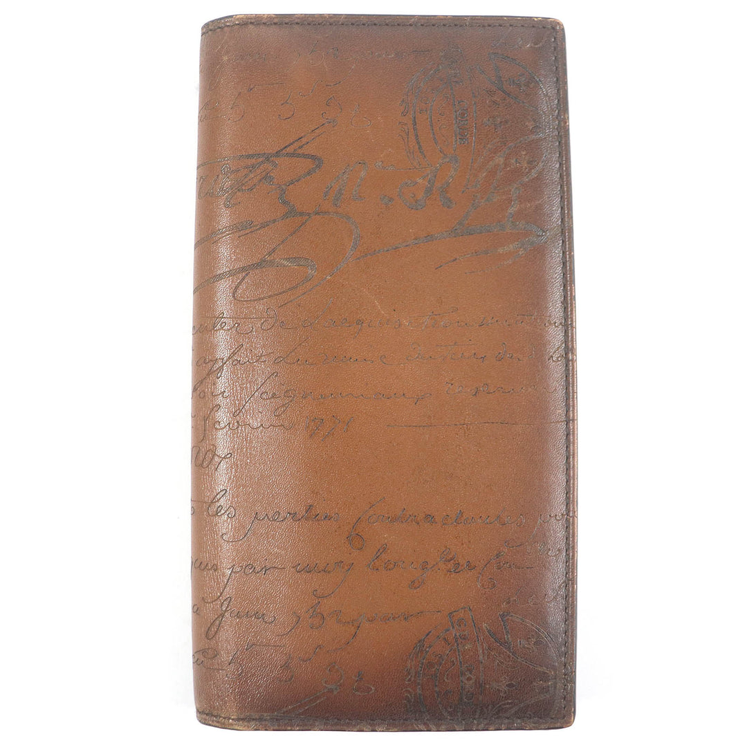 Great BERLUTI Purse Santal Scrit Calligraphy Brown leather mens