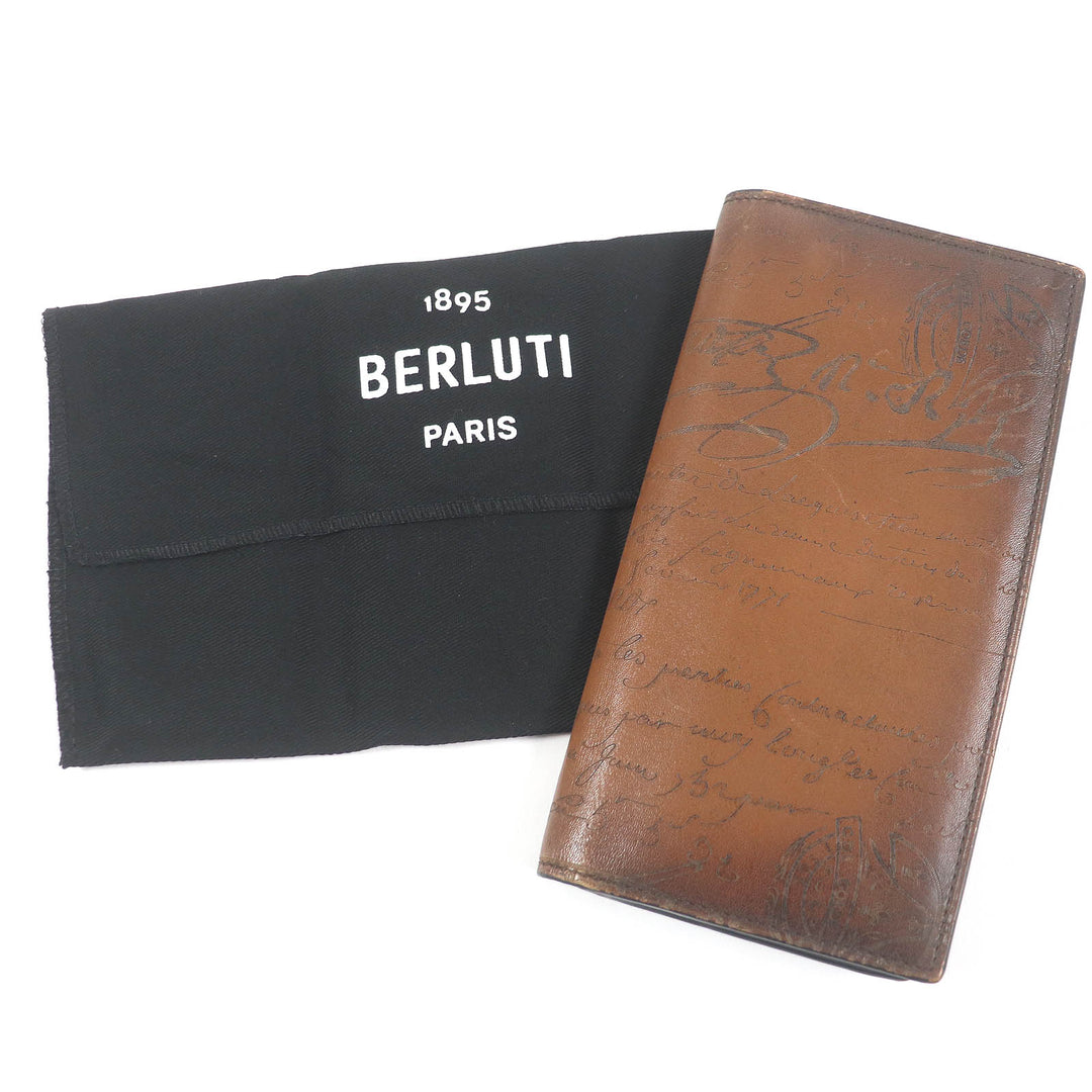 Great BERLUTI Purse Santal Scrit Calligraphy Brown leather mens