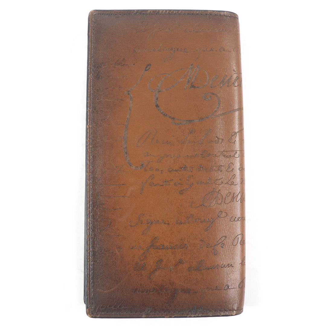 Great BERLUTI Purse Santal Scrit Calligraphy Brown leather mens