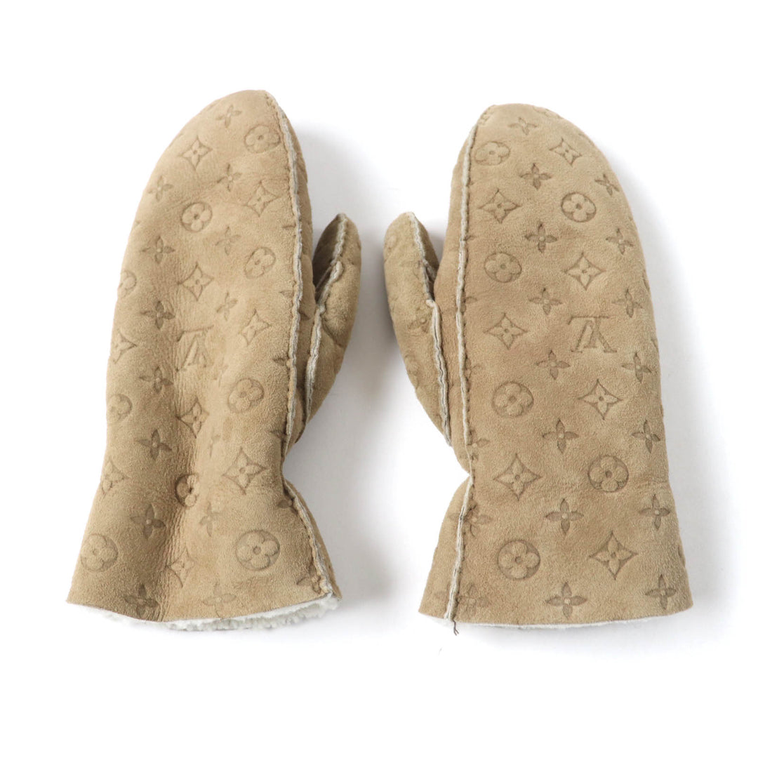 Very Good LOUIS VUITTON gloves Muff Sharlingram Mittens beige Sheep leather Women M76453