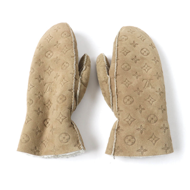 Very Good LOUIS VUITTON gloves Muff Sharlingram Mittens beige Sheep leather Women M76453