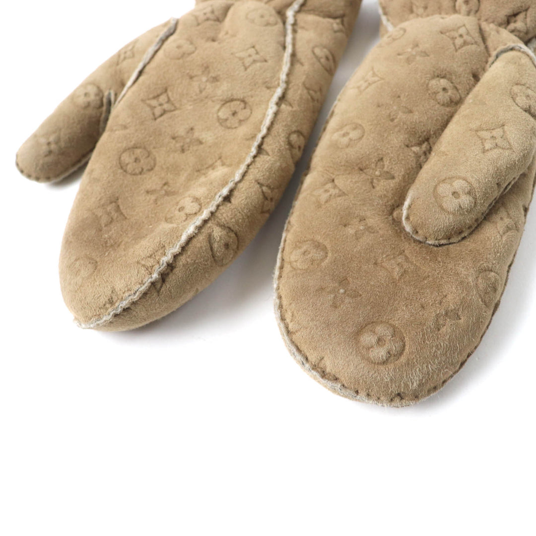Very Good LOUIS VUITTON gloves Muff Sharlingram Mittens beige Sheep leather Women M76453