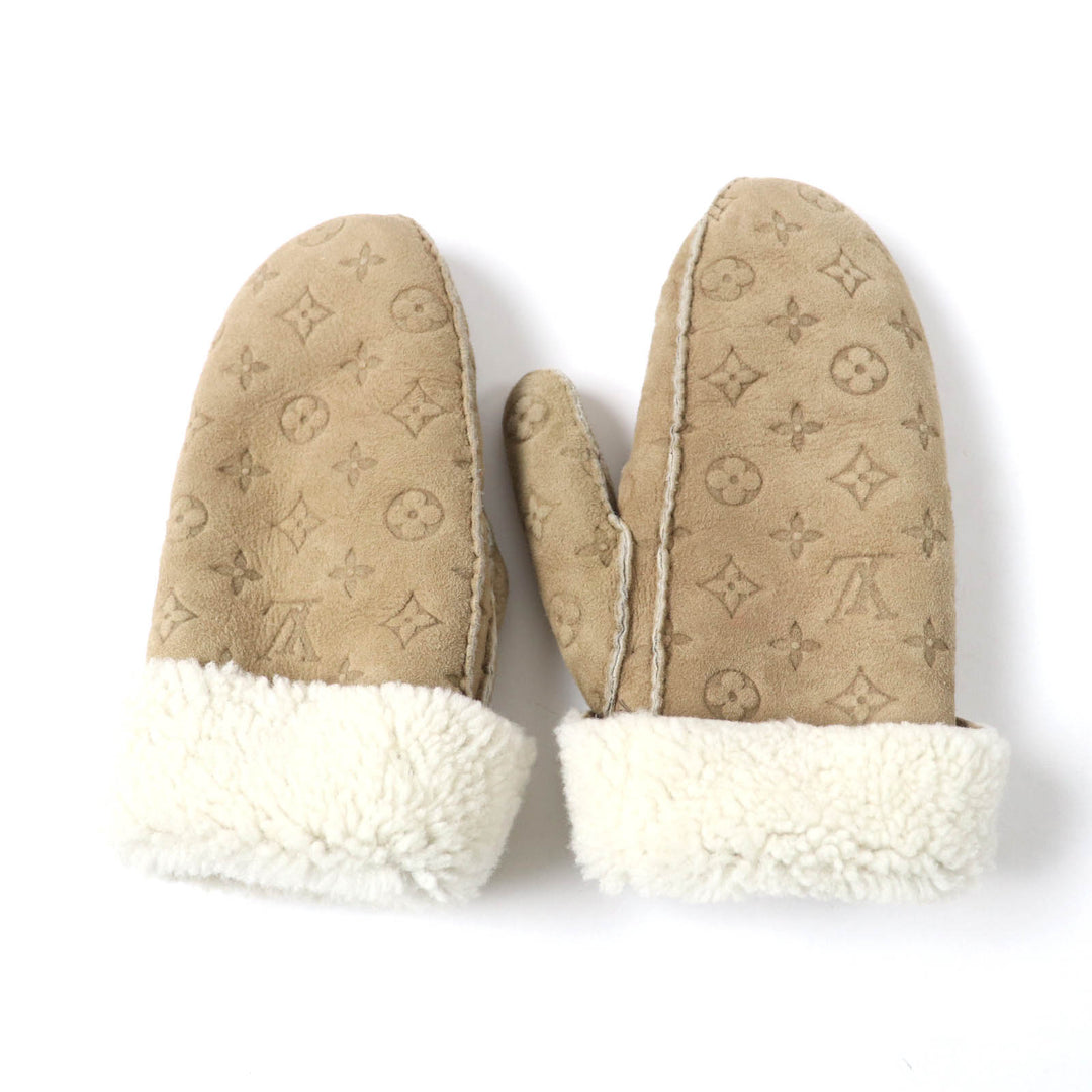 Very Good LOUIS VUITTON gloves Muff Sharlingram Mittens beige Sheep leather