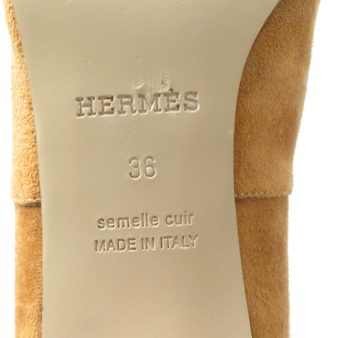 Great HERMES Knee-high boots Versailles Square toe light brown Suede leather