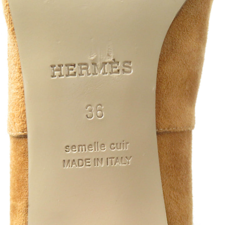 Great HERMES Knee-high boots Versailles Square toe light brown Suede leather